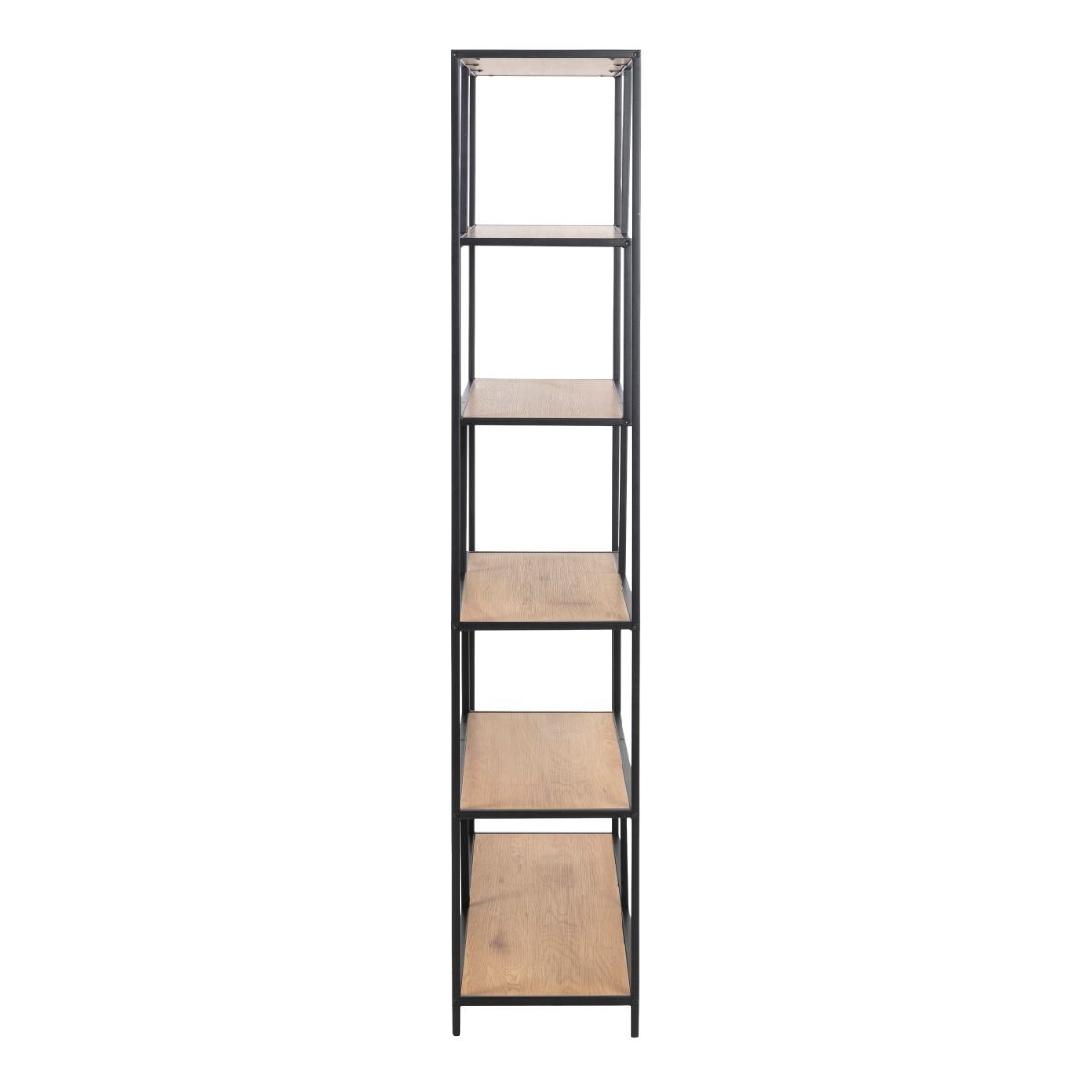 Seaford Large Asymmetrical Bookcase in Black with Oak Shelves