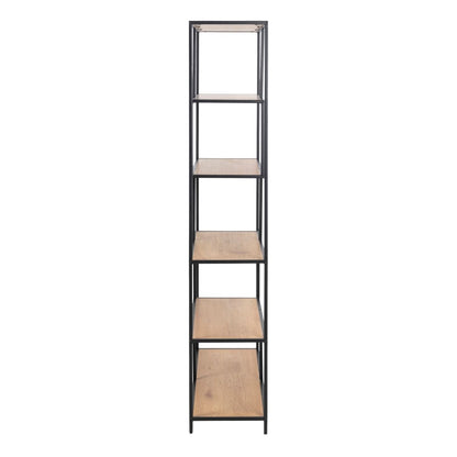 Seaford Large Asymmetrical Bookcase in Black with Oak Shelves