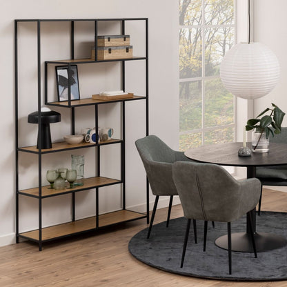 Seaford Large Asymmetrical Bookcase in Black with Oak Shelves
