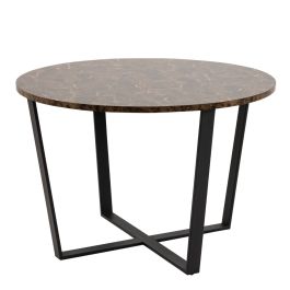 Amble Round Dining Table with Brown Marble Melamine Top & Black Legs 110x75cm