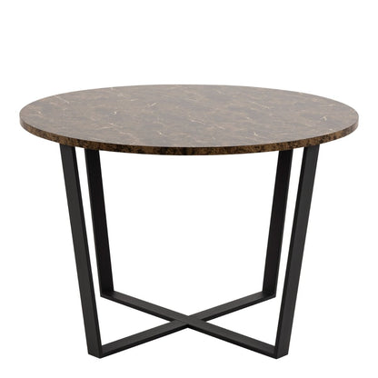 Amble Round Dining Table with Brown Marble Melamine Top & Black Legs 110x75cm