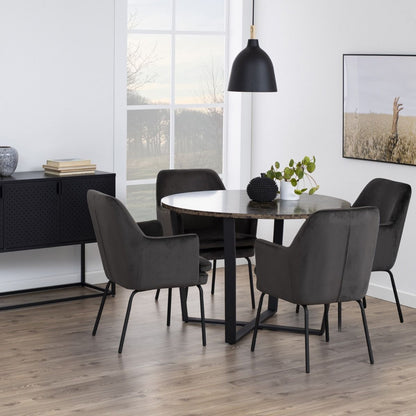 Amble Round Dining Table with Brown Marble Melamine Top & Black Legs 110x75cm