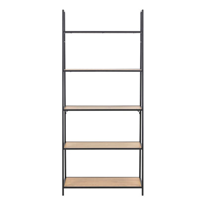 Seaford Black Metal Ladder Bookcase with 5 Oak Shelves