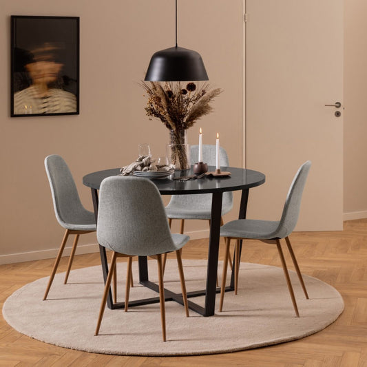 Amble Round Dining Table with Black Marble Melamine Top & Black Legs 110x75cm