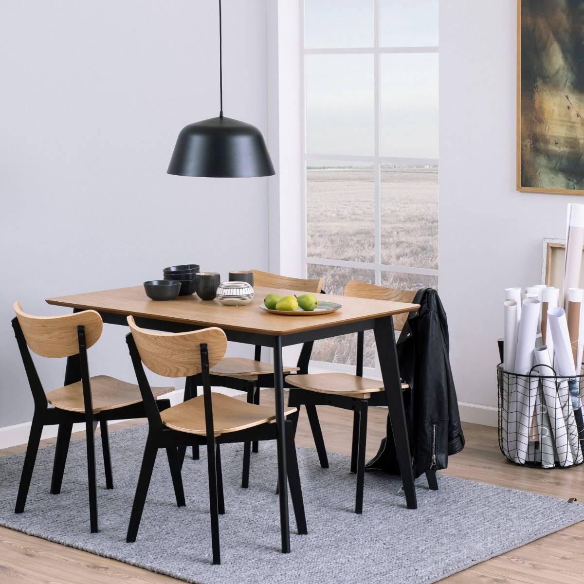 Roxby Dining Table in Oak & Black 120x80cm