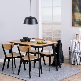 Roxby Dining Table in Oak & Black 120x80cm includes 4 Roxby Dining Chairs in Black and Oak