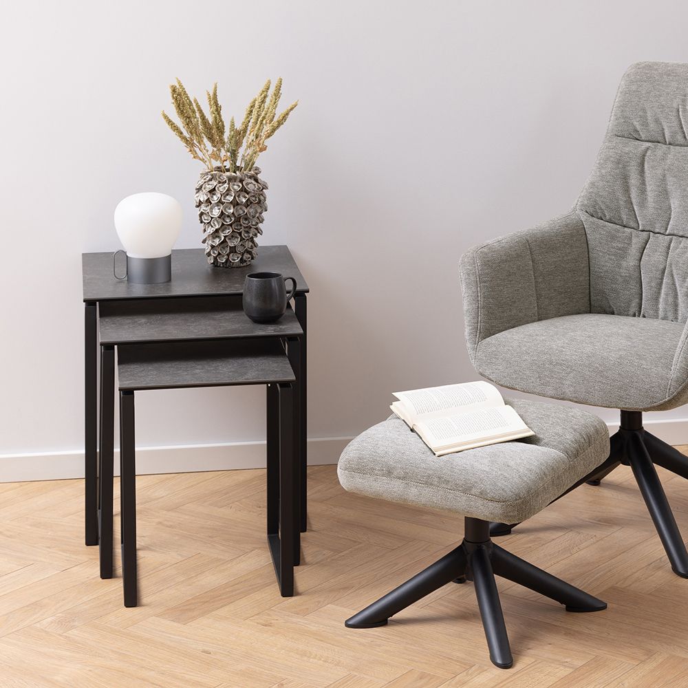 Katrine Ceramic Nest of Tables in Black Set of 3