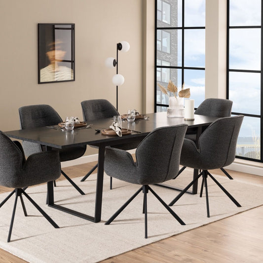 Amble Dining Table with Black Marble Melamine Top & Black Legs 160x74cm