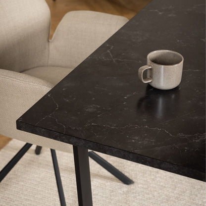 Amble Dining Table with Black Marble Melamine Top & Black Legs 160x74cm