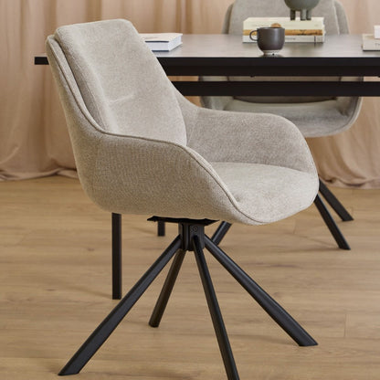 Angus Dining Table in Black 200x90cm includes 4 Carrie Swivel Dining Chairs in Sand