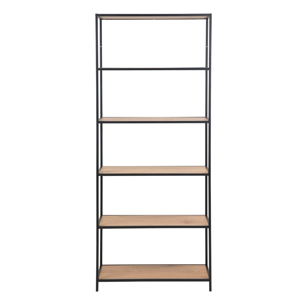Seaford Tall Black Metal Bookcase with 5 Shelves in Oak
