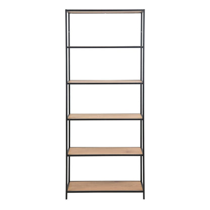 Seaford Tall Black Metal Bookcase with 5 Shelves in Oak