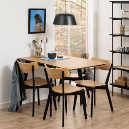 Roxby Extending Dining Table 120x80cm in Oak & Black includes 4 Roxby Dining Chairs in Black and Oak