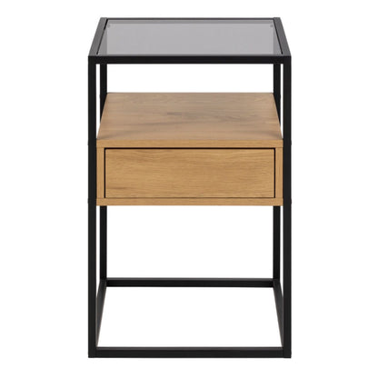 Randolf Square Bedside Table with 1 Drawer in Black and Oak
