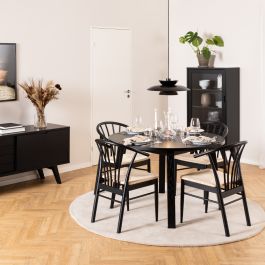 Montreux Round Extending Dining Table in Black 115-154cm includes 4 Cassandra Dining Chairs with Armrest in Black