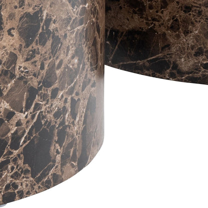 Dice Round Coffee Table Set of 2 in Brown Marble and Delhi Rough Paper