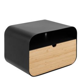 Joliet 1 Drawer Wall Mounted Bedside Table Oval in Black and Bamboo