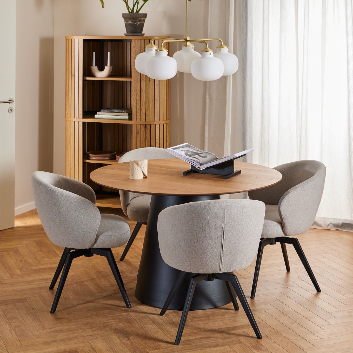 Darlene Dining Chair with Armrest and Swivel in Beige