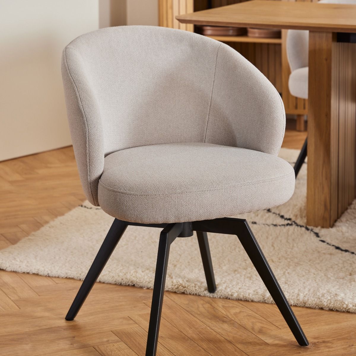 Darlene Dining Chair with Armrest and Swivel in Beige