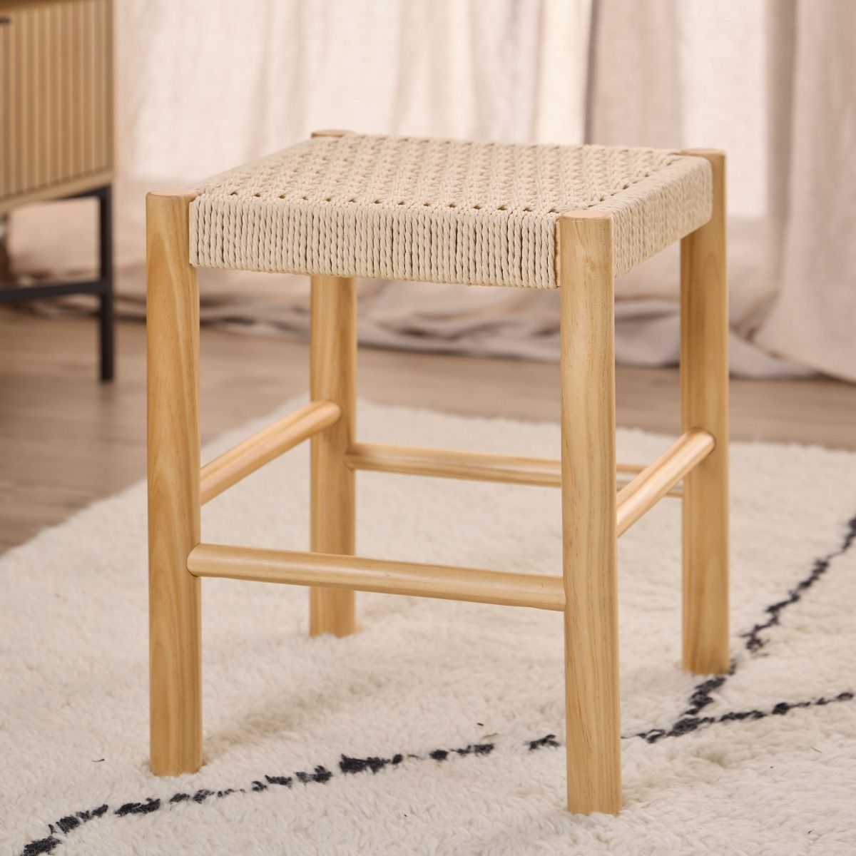 Alvin Weaved Stool in Off White