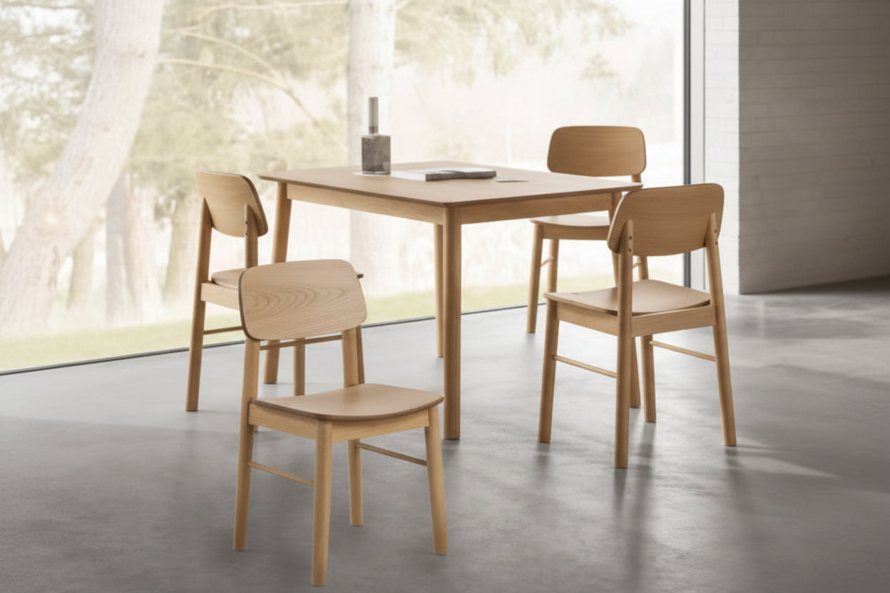 Barlow Rectangular Dining Table in Matt Oak 120x80cm includes 4 Barlow Dining Chairs in Matt Oak