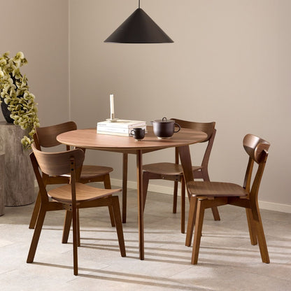 Roxby Round Dining Table in Walnut 105x105cm includes 4 Roxby Dining Chairs in Walnut