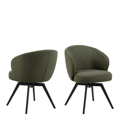 Darlene Dining Chair with Armrest and Swivel Function in Green