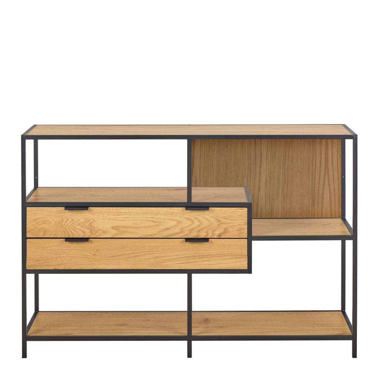 Seaford Wide Oak Metal Bookcase 2 Drawers and 3 Shelves in Matt Wild Oak