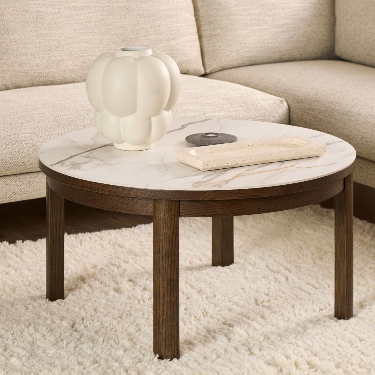 Southampton Round Coffee Table in Cream Ceramic 90x45cm