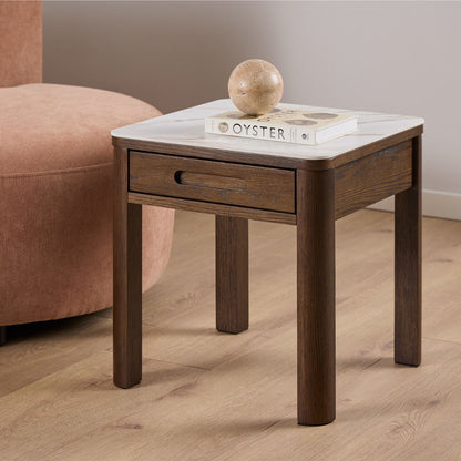 Southampton Square Side Table 1 Drawer in Cream Ceramic