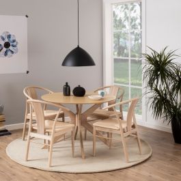 I_Duncan Round Dining Table in White Oak 105x105cm includes 4 Cassandra Dining Chairs with Armrest in White Oak