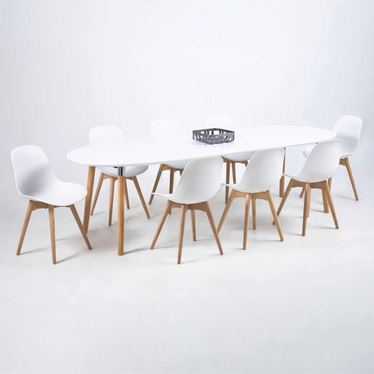 Belina Oval Dining Table in White and Oak