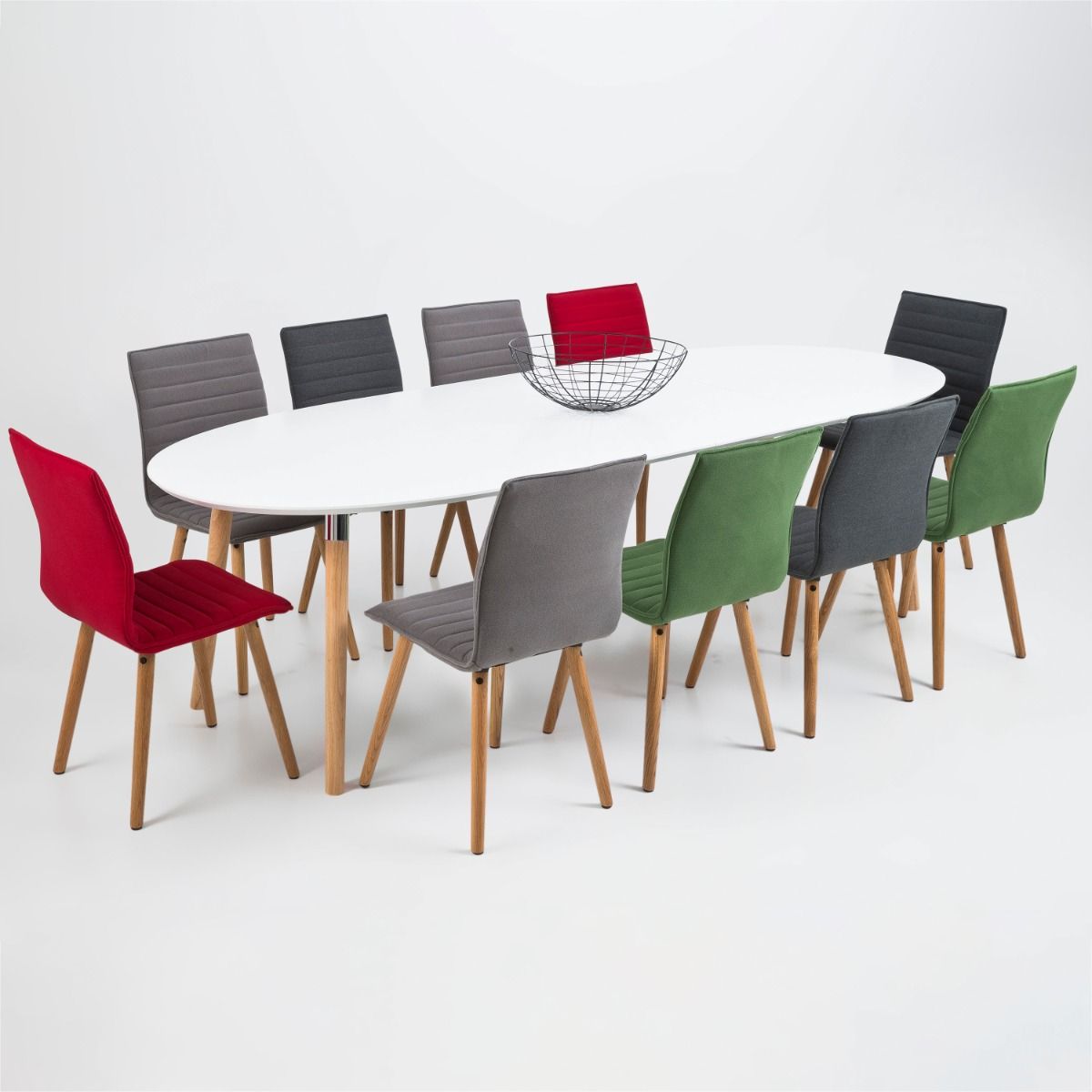Belina Oval Dining Table in White and Oak
