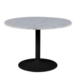 Tarifa Round Dining Table with White Polished Marble Top and Black Base 110x110cm