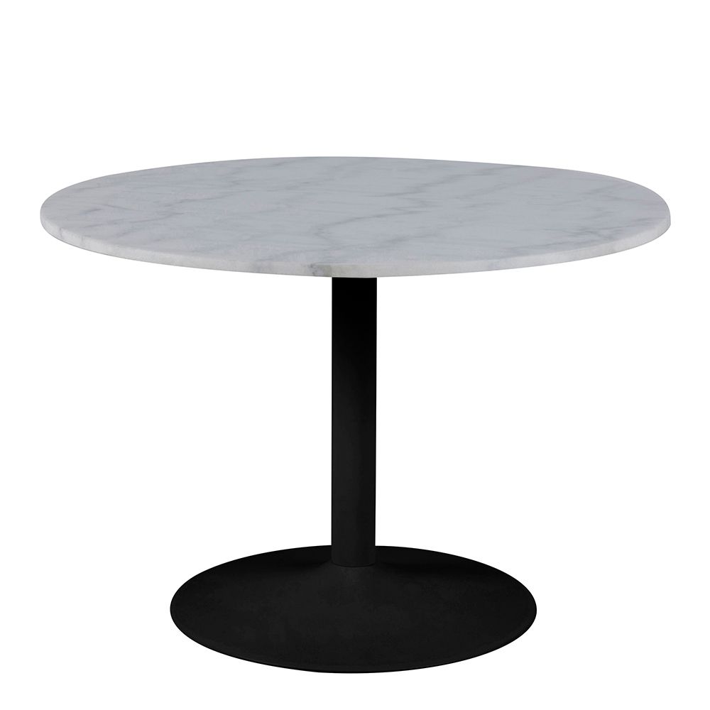 Tarifa Round Dining Table with White Polished Marble Top and Black Base 110x110cm