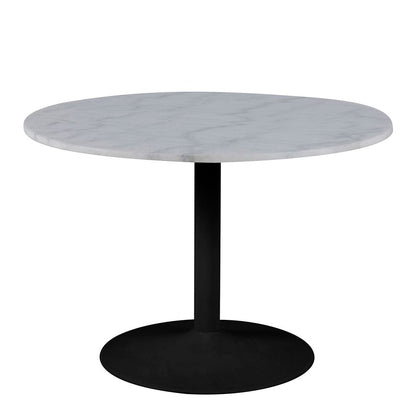 Tarifa Round Dining Table with White Polished Marble Top and Black Base 110x110cm