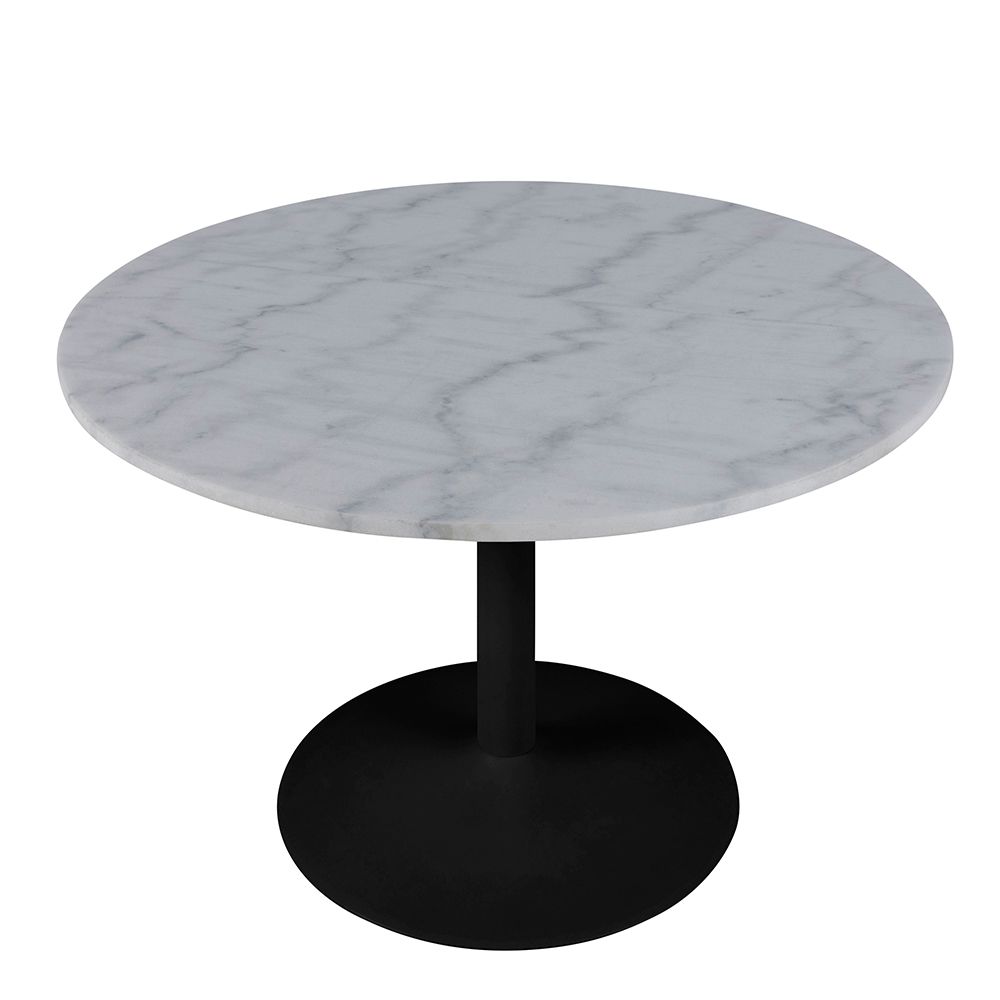 Tarifa Round Dining Table with White Polished Marble Top and Black Base 110x110cm