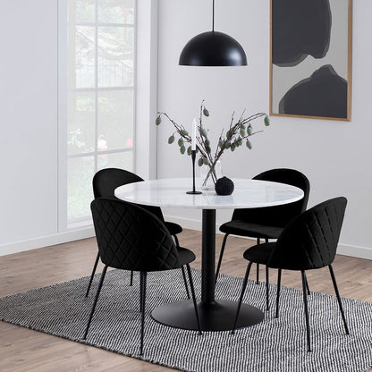 Tarifa Round Dining Table with White Polished Marble Top and Black Base 110x110cm