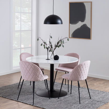 Tarifa Round Dining Table with White Polished Marble Top and Black Base 110x110cm