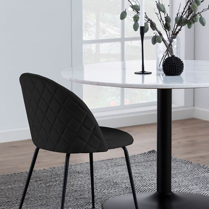 Tarifa Round Dining Table with White Polished Marble Top and Black Base 110x110cm