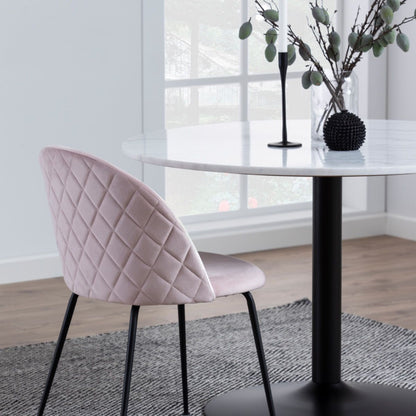 Tarifa Round Dining Table with White Polished Marble Top and Black Base 110x110cm