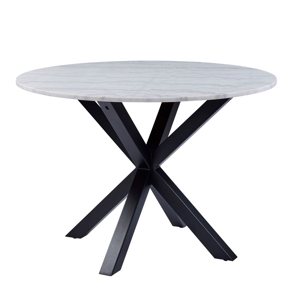 Heaven Round Dining Table with White Polished Marble Top 110x110cm includes 4 I_Oregon Dining Chairs In Black with Cream Stitching