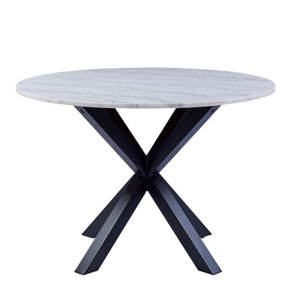 Heaven Round Dining Table with White Polished Marble Top 110x110cm includes 4 I_Oregon Dining Chairs In Black with Cream Stitching