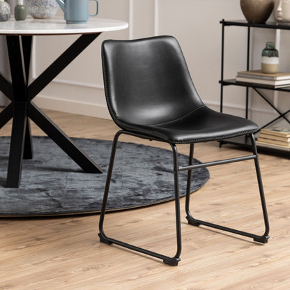 Heaven Round Dining Table with White Polished Marble Top 110x110cm includes 4 I_Oregon Dining Chairs In Black with Cream Stitching