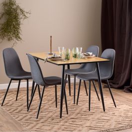 Wilma Dining Table with Oak Top & Black Legs 120x80cm includes 4 Celia Dining Chairs in Light Grey