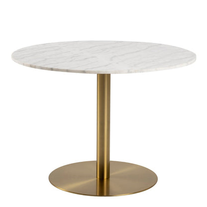 Corby Round Dining Table with White Polished Marble Top & Gold Base 105x75cm