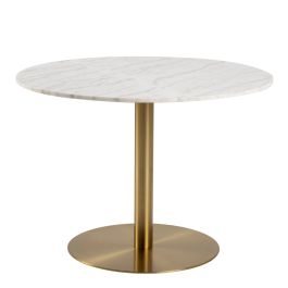 Corby Round Dining Table with White Polished Marble Top & Gold Base 105x75cm