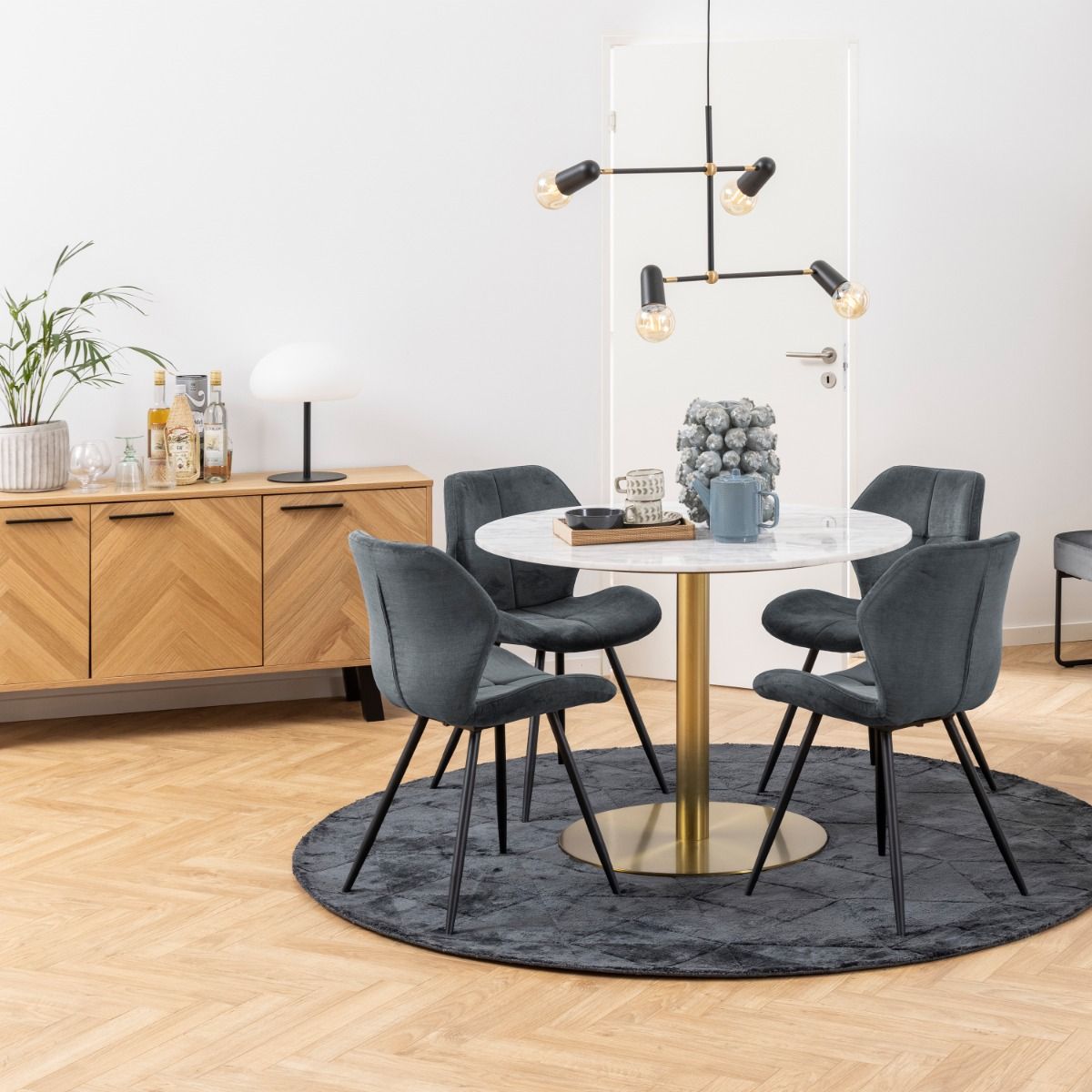 Corby Round Dining Table with White Polished Marble Top & Gold Base 105x75cm