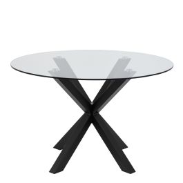 Heaven Round Dining Table with Clear Glass Top and Black Legs 119x75.5cm