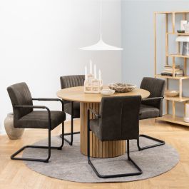 Yale Dining Table in Oak 120x120cm includes 4 Adele Dining Chairs in Grey Fabric